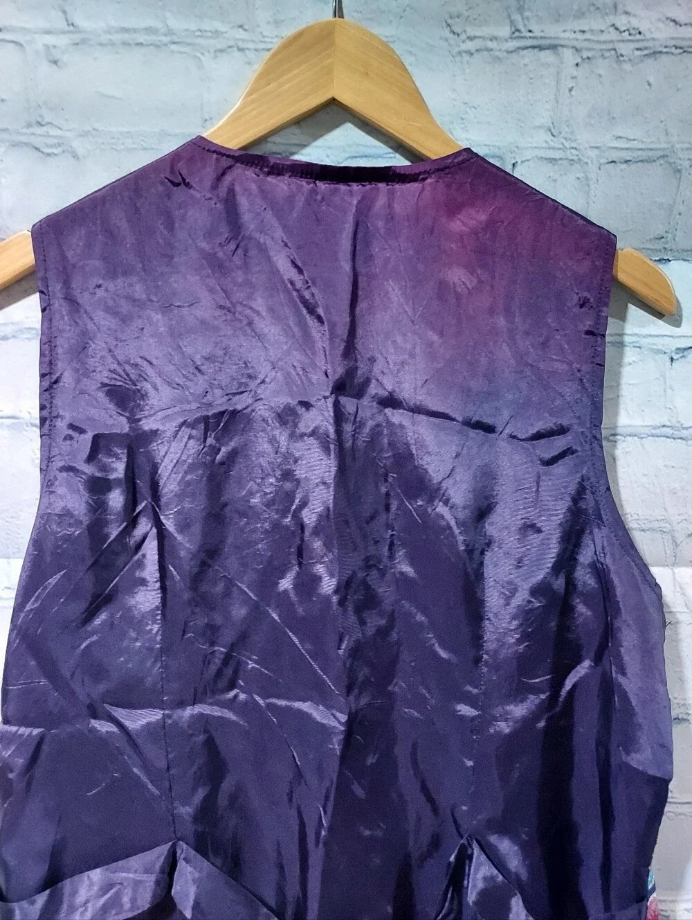 Vintage Women's Vest S Patchwork Funky 90's Teacher Academia Satin Back Folk Art